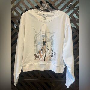 DKNY White Graphic Crew Neck Sweater